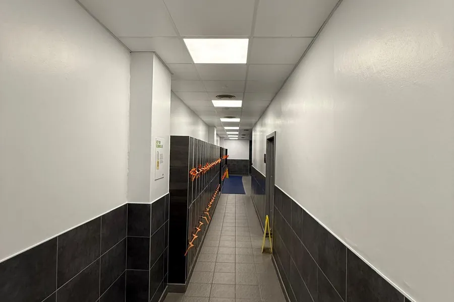 Pool hall with a freshly painted ceiling